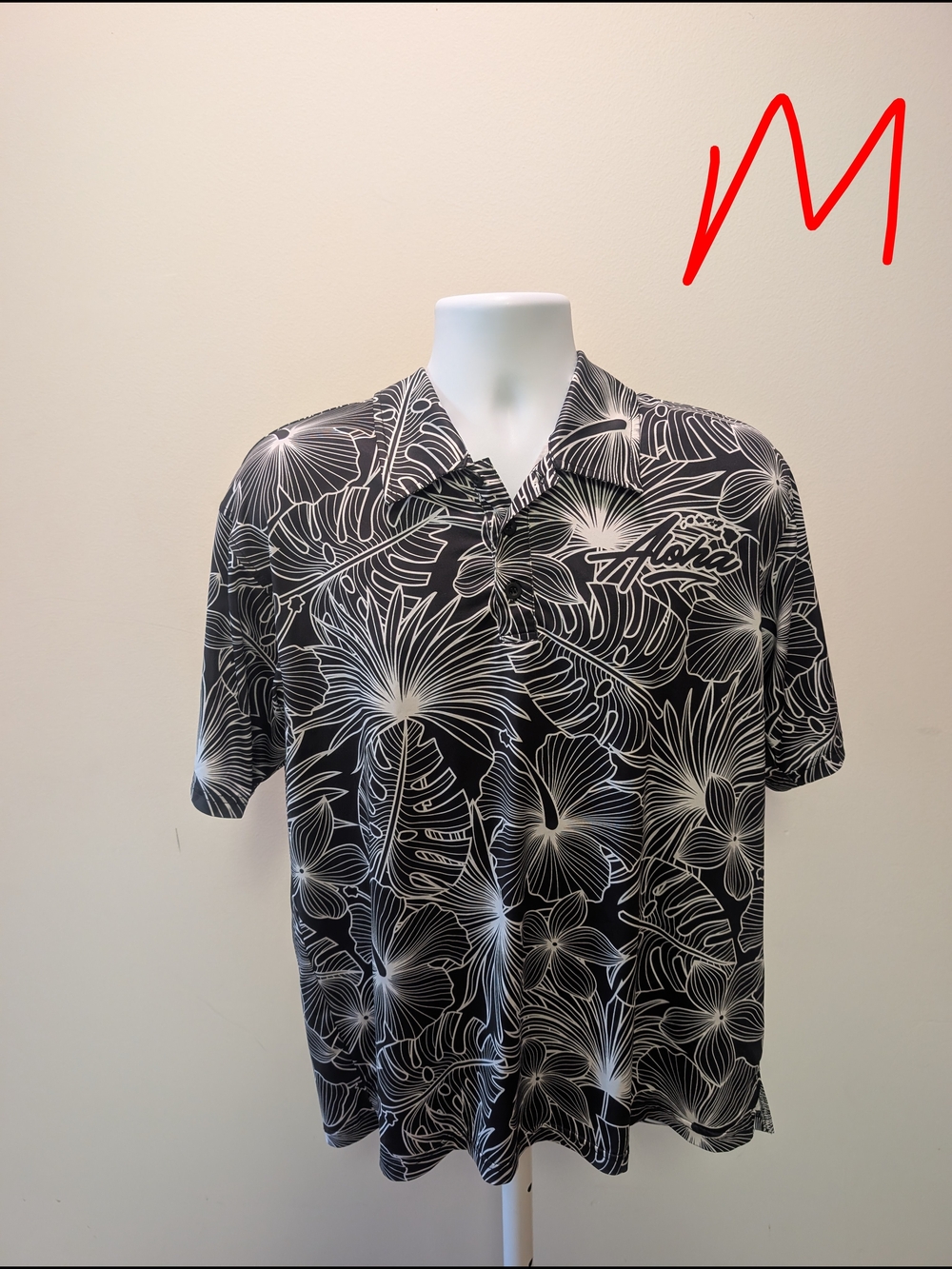 Delight Black White Floral Monestera Polo Golf Shirt